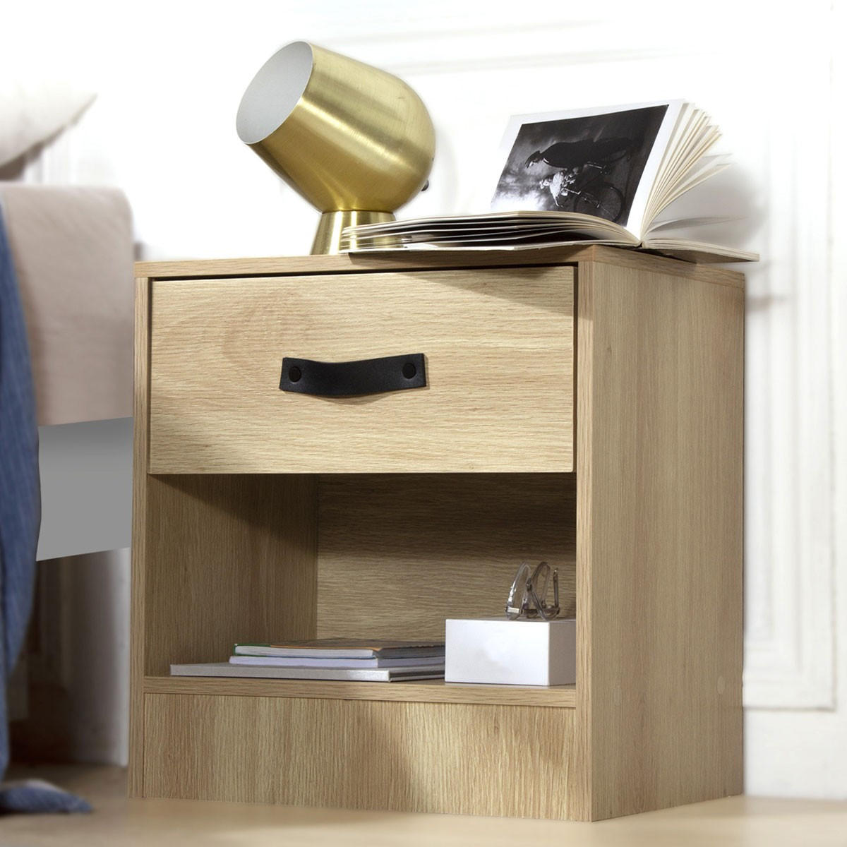 NACHTTISCH mit 1 Schublade und 1 Ablagefach - Eschefarben, Holzwerkstoff (44.5/41/44.5cm) - Calicosy