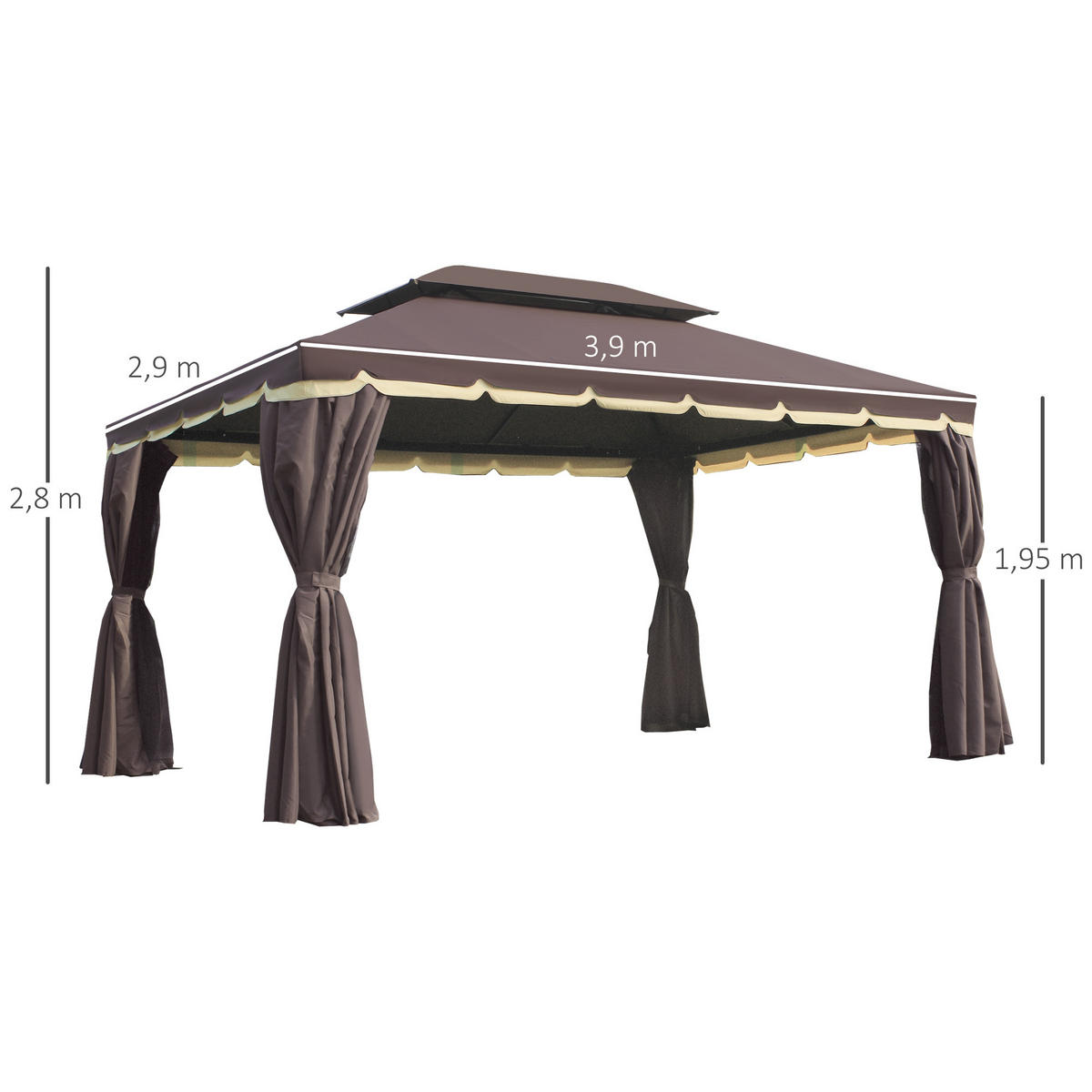 PAVILLON Alu+Polyester Kaffee+Schwarz - Dunkelbraun/Schwarz, Kunststoff/Metall (290/280/390cm) - Outsunny