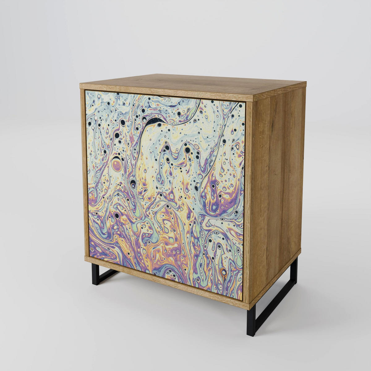 SIDEBOARD MOSAIC OF COLORS, Eichefarben, 57,5x42x72,5 cm, Schwarze Metallfüße - Eichefarben/Multicolor, Holzwerkstoff/Metall (57.5/72.5/42cm) - SpaceRebels