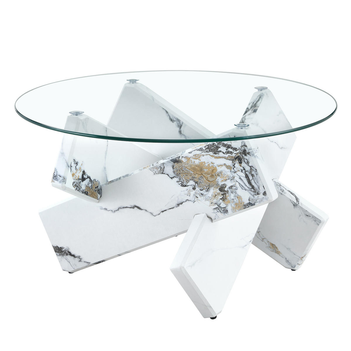 COUCHTISCH 79 cm mit Glasoberfläche und MDF-Stützbeinen in Weiß-Marmor-Design - Klar, Holzwerkstoff (79/79/45cm) - OKWISH