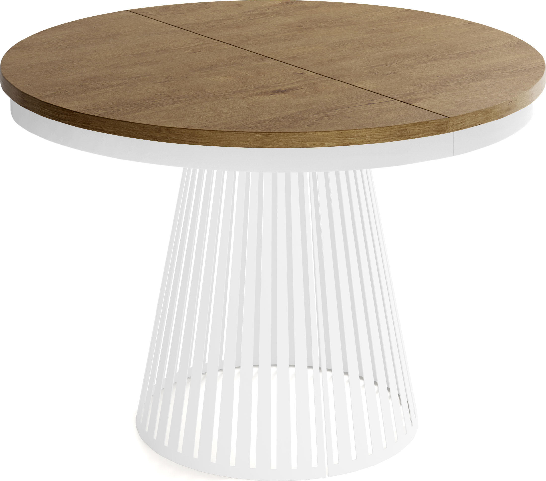 ESSTISCH Naro rund ausziehbar mit Weißem Lamellen-Metallgestell, Braun 120-200/120/76 cm - Alteiche/Weiß, Holzwerkstoff/Metall (120/120/76cm) - WFL GROUP