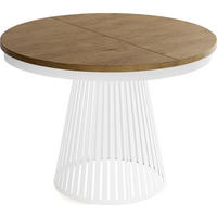 ESSTISCH Naro rund ausziehbar mit Weißem Lamellen-Metallgestell, Braun 100-180/100/76 cm - Alteiche/Weiß, Holzwerkstoff/Metall (100/100/76cm) - WFL GROUP