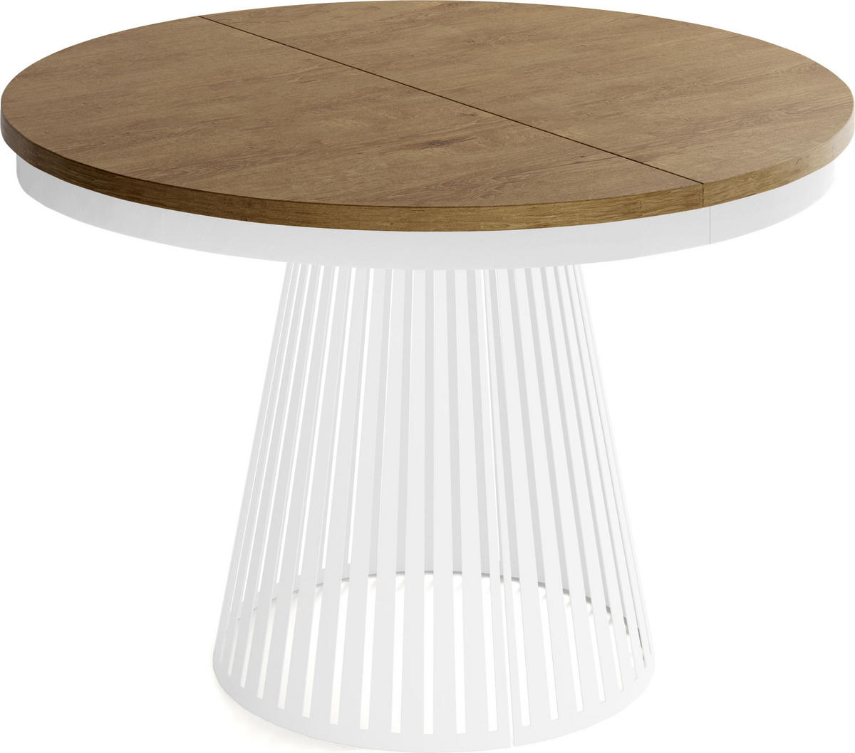 ESSTISCH Naro rund ausziehbar mit Weißem Lamellen-Metallgestell, Braun 100-180/100/76 cm - Alteiche/Weiß, Holzwerkstoff/Metall (100/100/76cm) - WFL GROUP