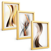 BILDER SET 3er Set - 20x30 cm Goldrahmen - Gelbgrau-braune Wellen - Goldfarben, Kunststoff (20/30cm) - TULUP