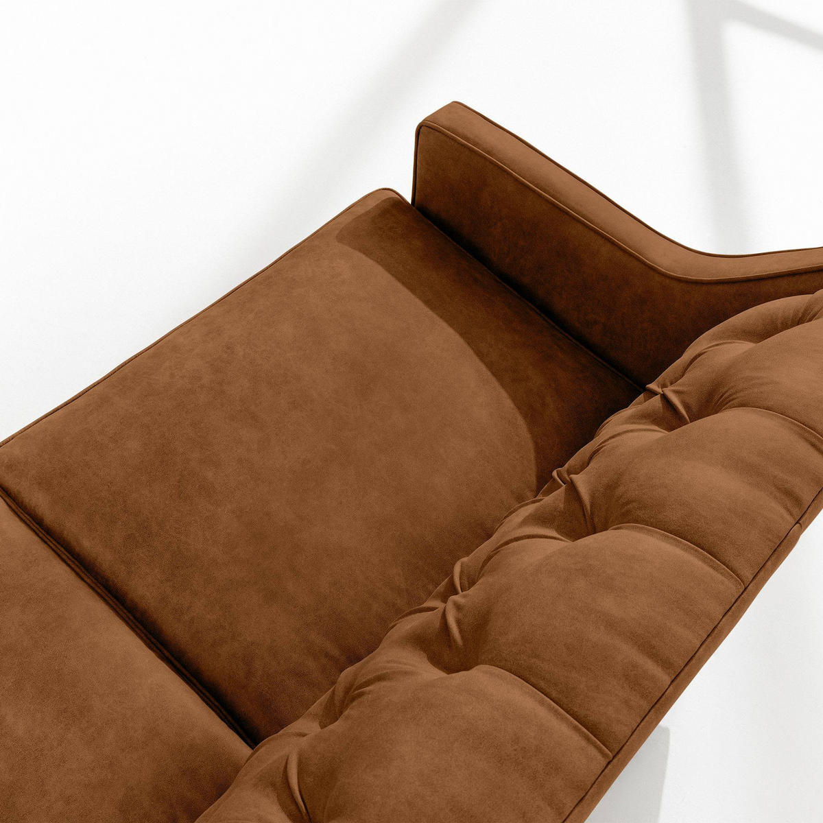 3-SITZER-SOFA NOMUS Velours, gesteppt, Rostbraun - Wengefarben/Dunkelorange, Holz/Holzwerkstoff (192/78/80cm) - KONSIMO®