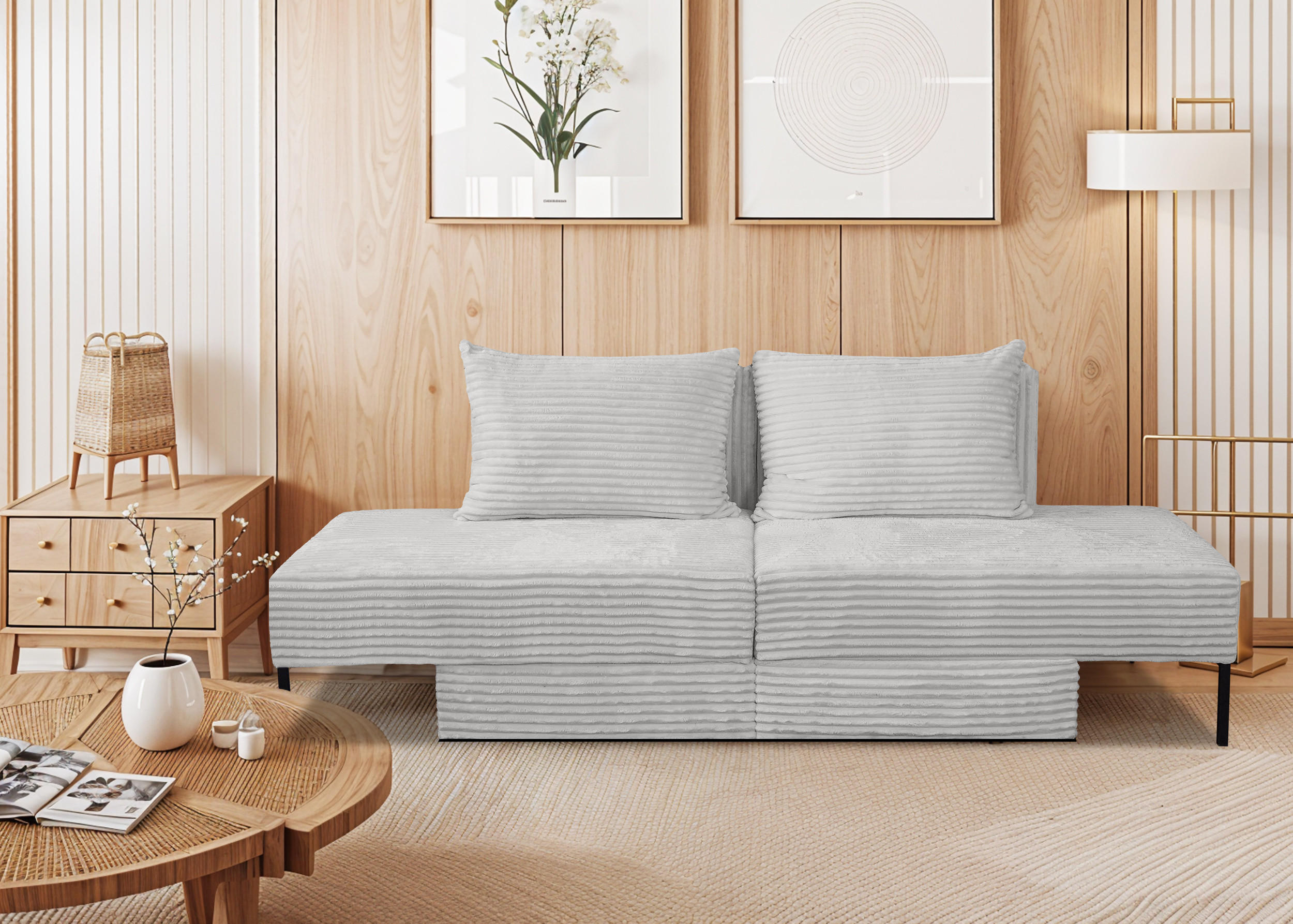 SOFA Mit Schlaffunktion MOOKA 4in1-Multifunktions-System Stoff Velo Hellgrau - Hellgrau, Holz/Textil (240/87/103cm) - Kaiser Möbel