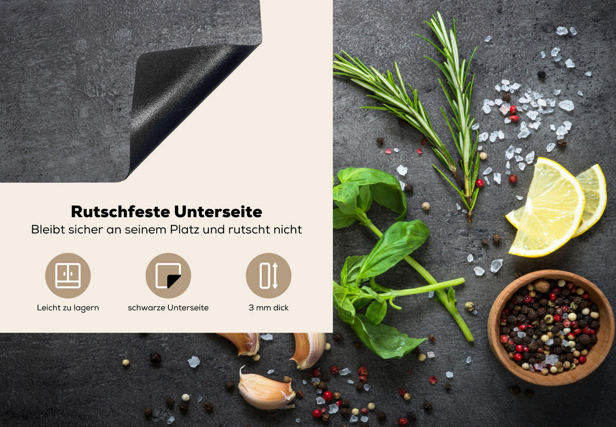 HERDABDECKPLATTE Limette - Kräuter - Gewürze - Grün - Grau - Beton 75x52 cm - Grün, Kunststoff (75/0.2/52cm) - MuchoWow