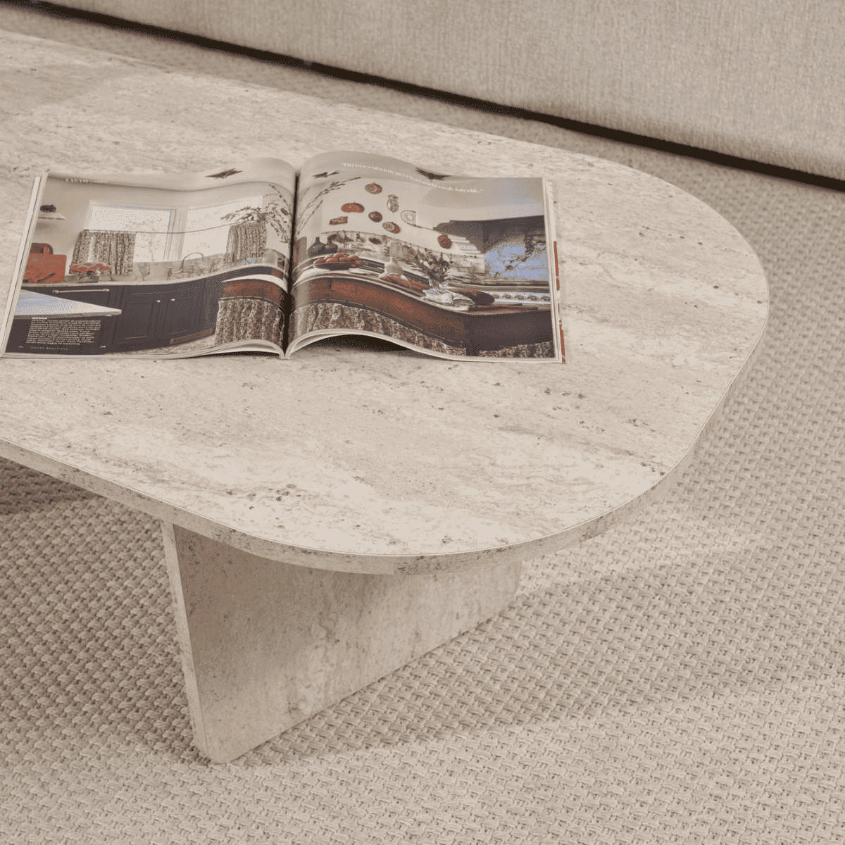 COUCHTISCH mit abgerundeter Tischplatte L130 cm 65/130/40 cm - Beige, Holzwerkstoff (70/65/40cm) - Calicosy