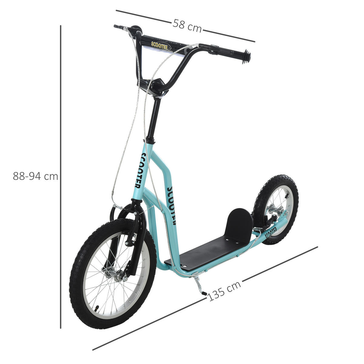 KINDERROLLER ab 5 jahre Scooter Cityroller Kinder Luftreifen verstellbar Blau - Blau, Metall (135/58/88cm) - HOMCOM