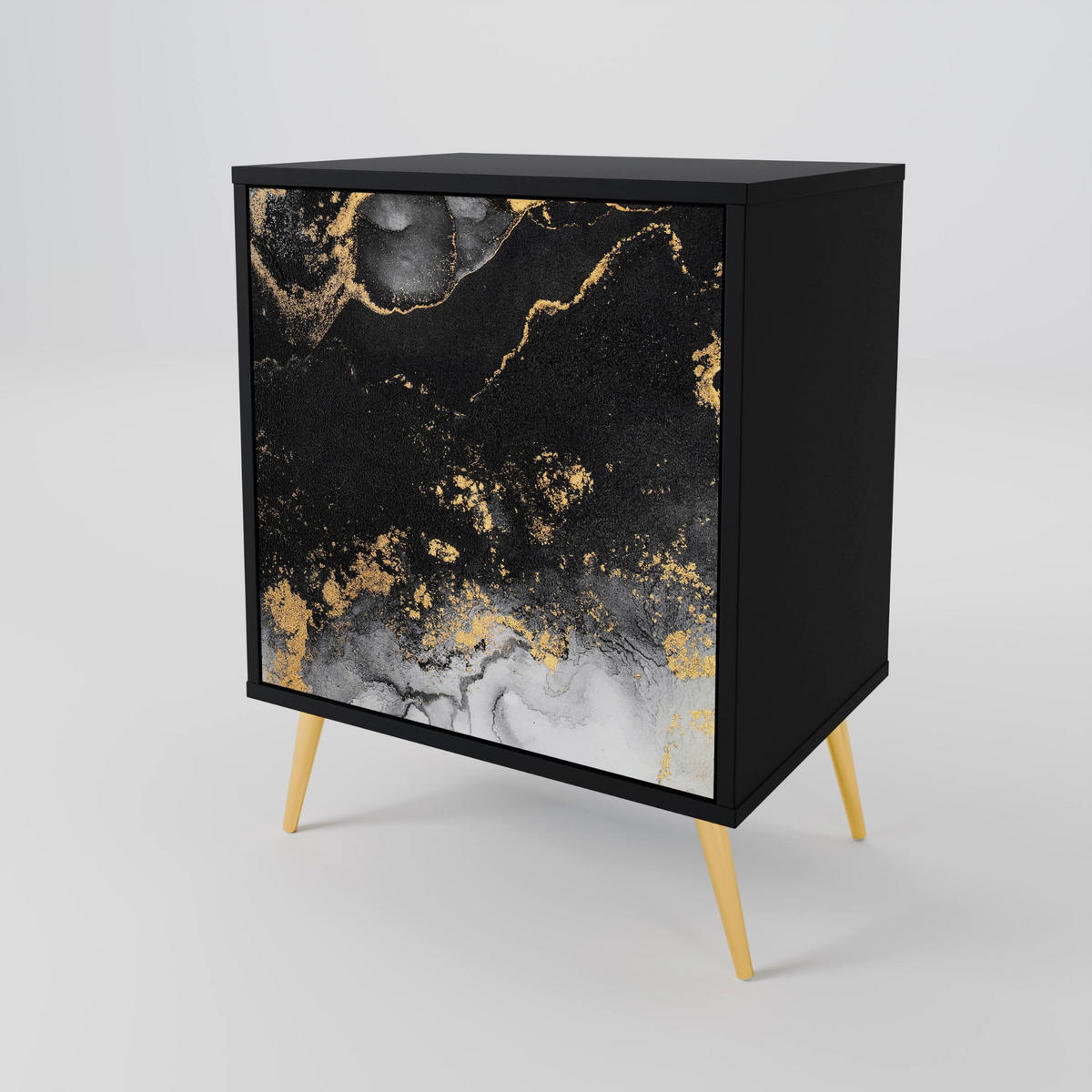 SIDEBOARD MARBLE OF TOMMORROW, Schwarz, 57,5x42x72,5 cm, Schwarze Metallfüße - Multicolor/Schwarz, Holzwerkstoff/Metall (57.5/72.5/42cm) - SpaceRebels