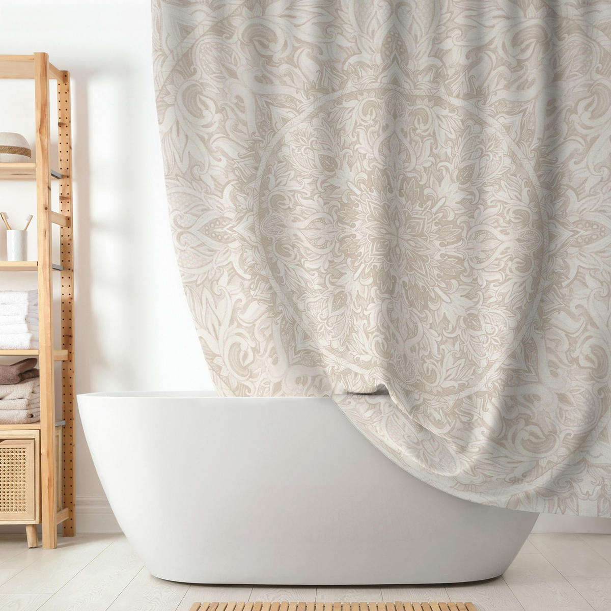 DUSCHVORHANG Mandala Aquarell Muster Ornament beige 180/180 cm - Beige, Textil (180/180cm) - Bilderwelten