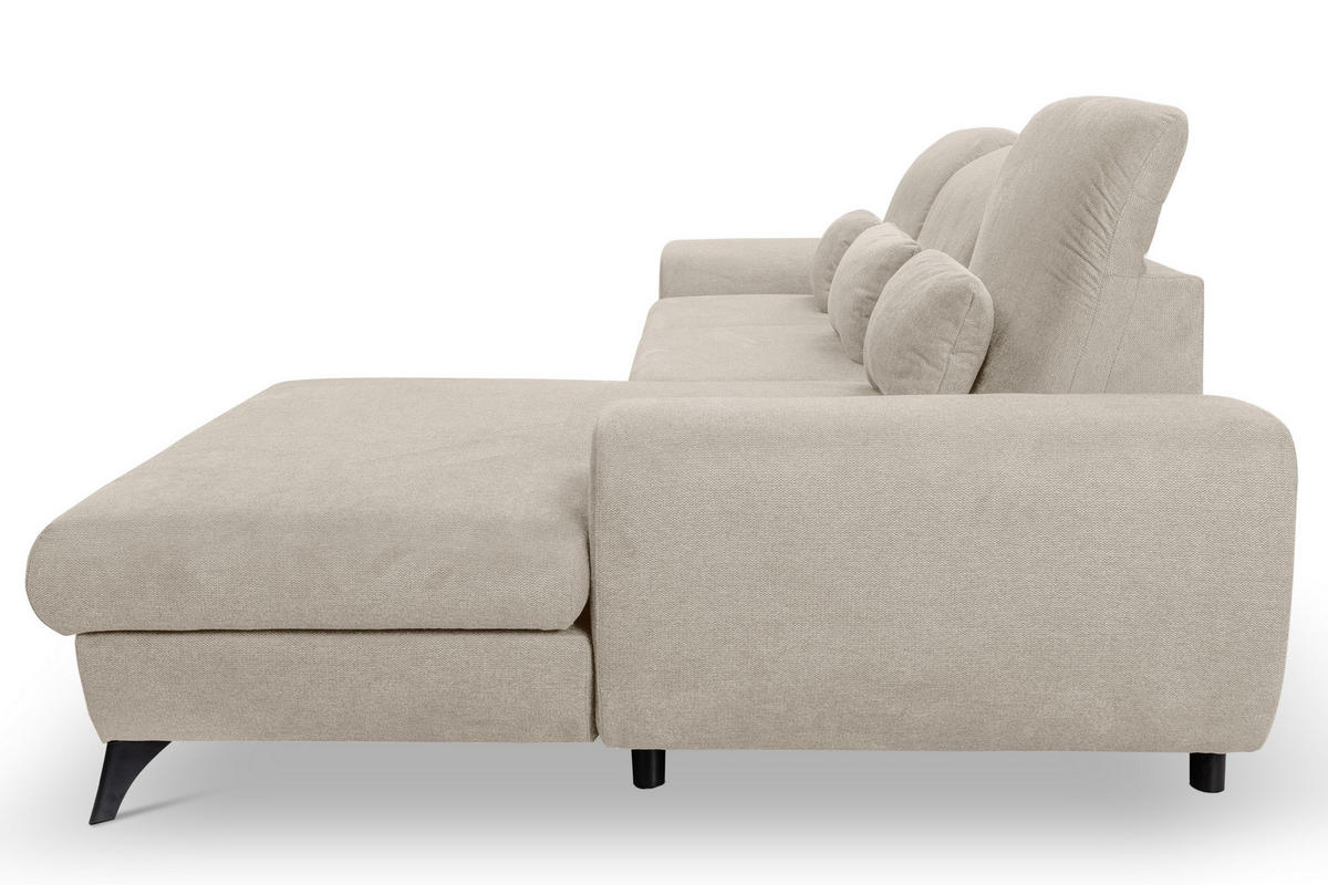 ECKSOFA LUCE R-S Creme Plüsch-Stoff mit Schlaffunktion - Creme, Holz (279/172cm) - MASSENO
