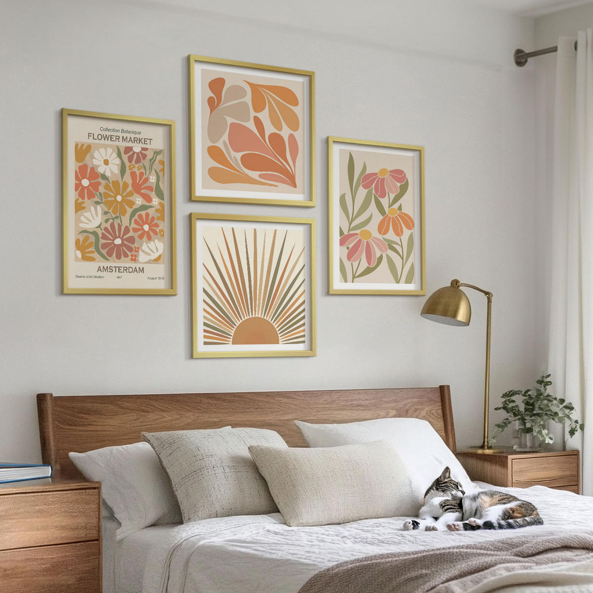 BILDER SET 4er Set - 50x50 cm & 40x60 cm Goldrahmen - Pastellfarbene Sonnenblumen - Goldfarben, Kunststoff (50/50cm) - TULUP