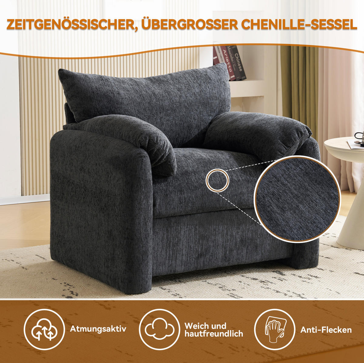 SESSEL 96/82/84 cm Grau aus Chenille - Grau, Textil (82/84/96cm) - OKMYHOME