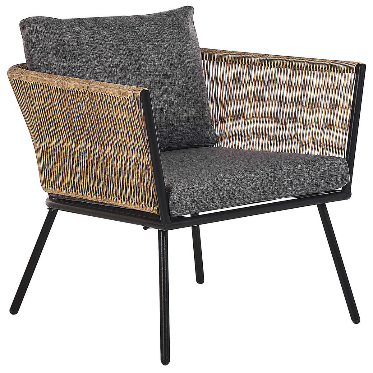 BALKONSET 2-Sitzer Rattan natürlich Auflagen grau Gargano - Braun/Grau, Kunststoff/Textil - Beliani