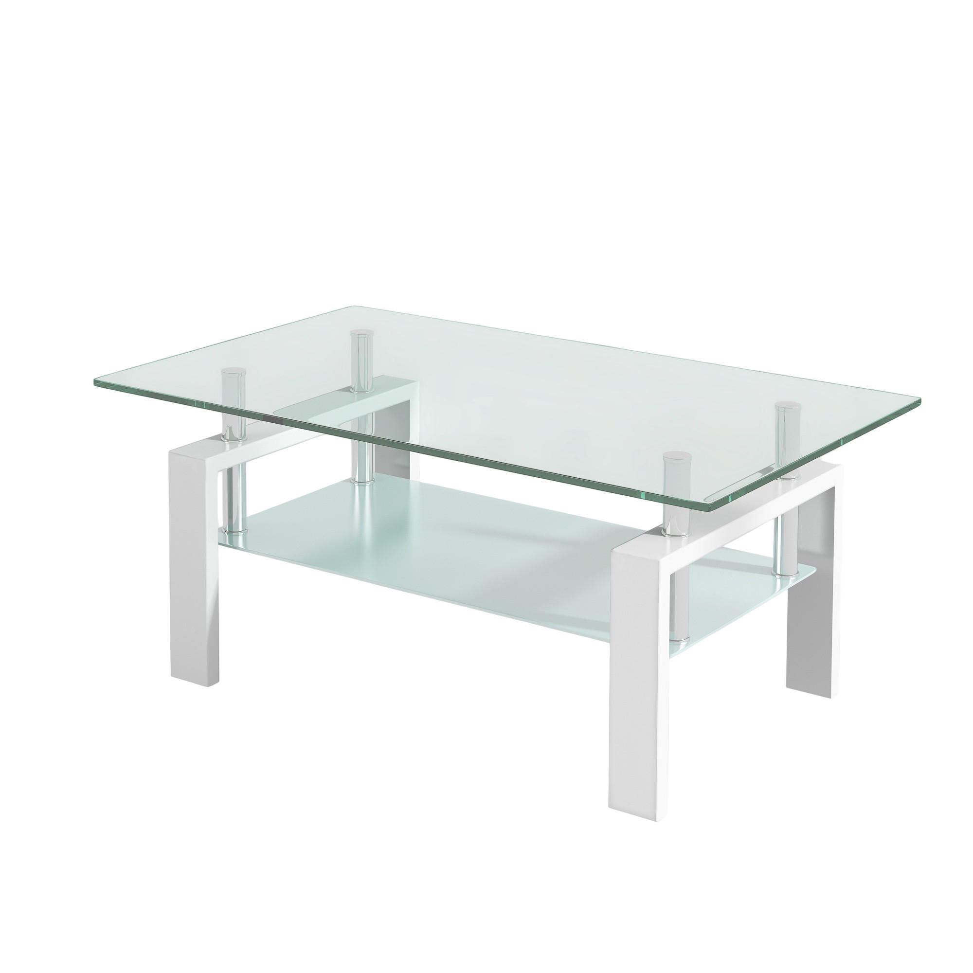 COUCHTISCH DE-37396 rechteckig mit zweistufigem Glas Weiß - Weiß, Metall (100/60/44cm) - ComfortXL