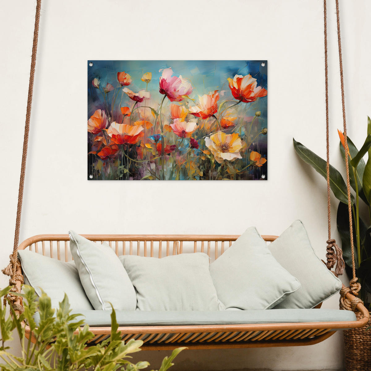 ZAHRADNÍ PLAKÁT Květiny - Akvarel - Umění - Botanické - Příroda 90x60 cm - pomerančová, plast (90/60/0.2cm) - OnlyWow