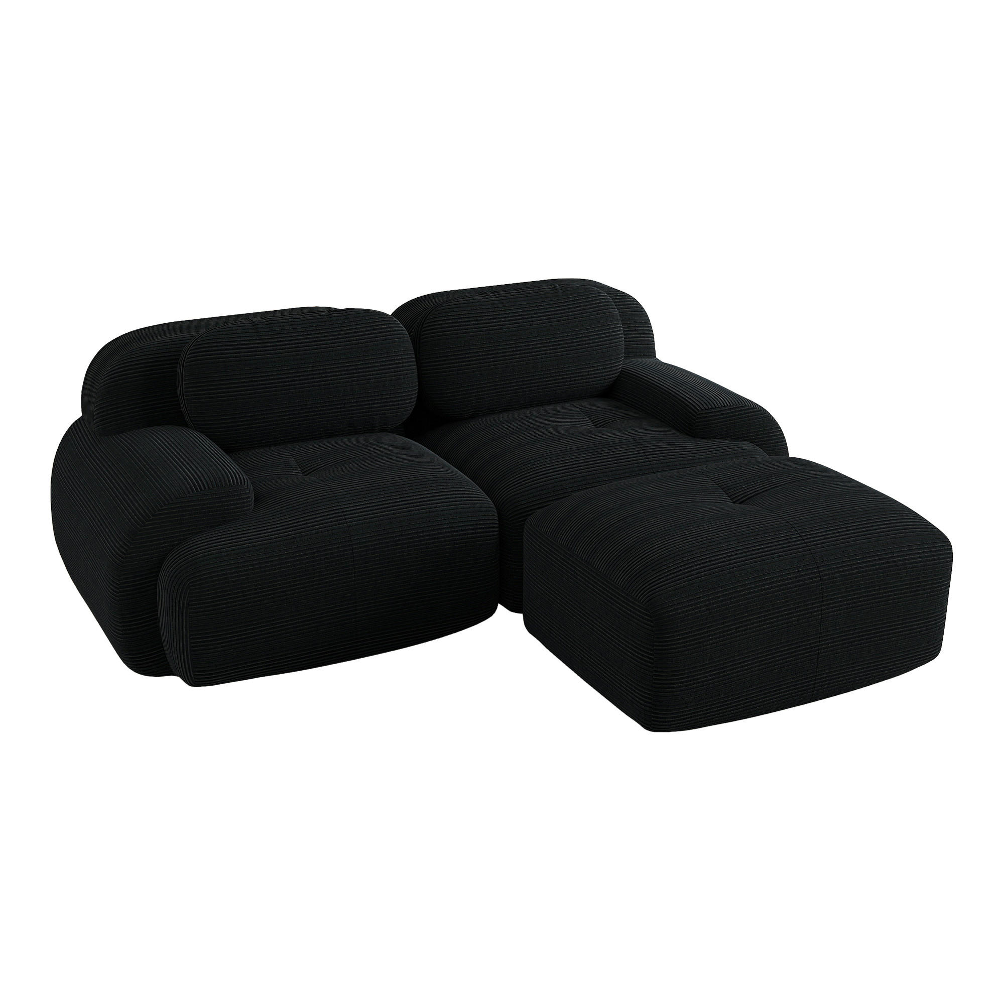 ECKSOFA Cord Schwarz mit Ottomane - Schwarz, Textil (208/178cm) - WISHDOR