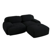 ECKSOFA Cord Schwarz mit Ottomane - Schwarz, Textil (208/178cm) - WISHDOR