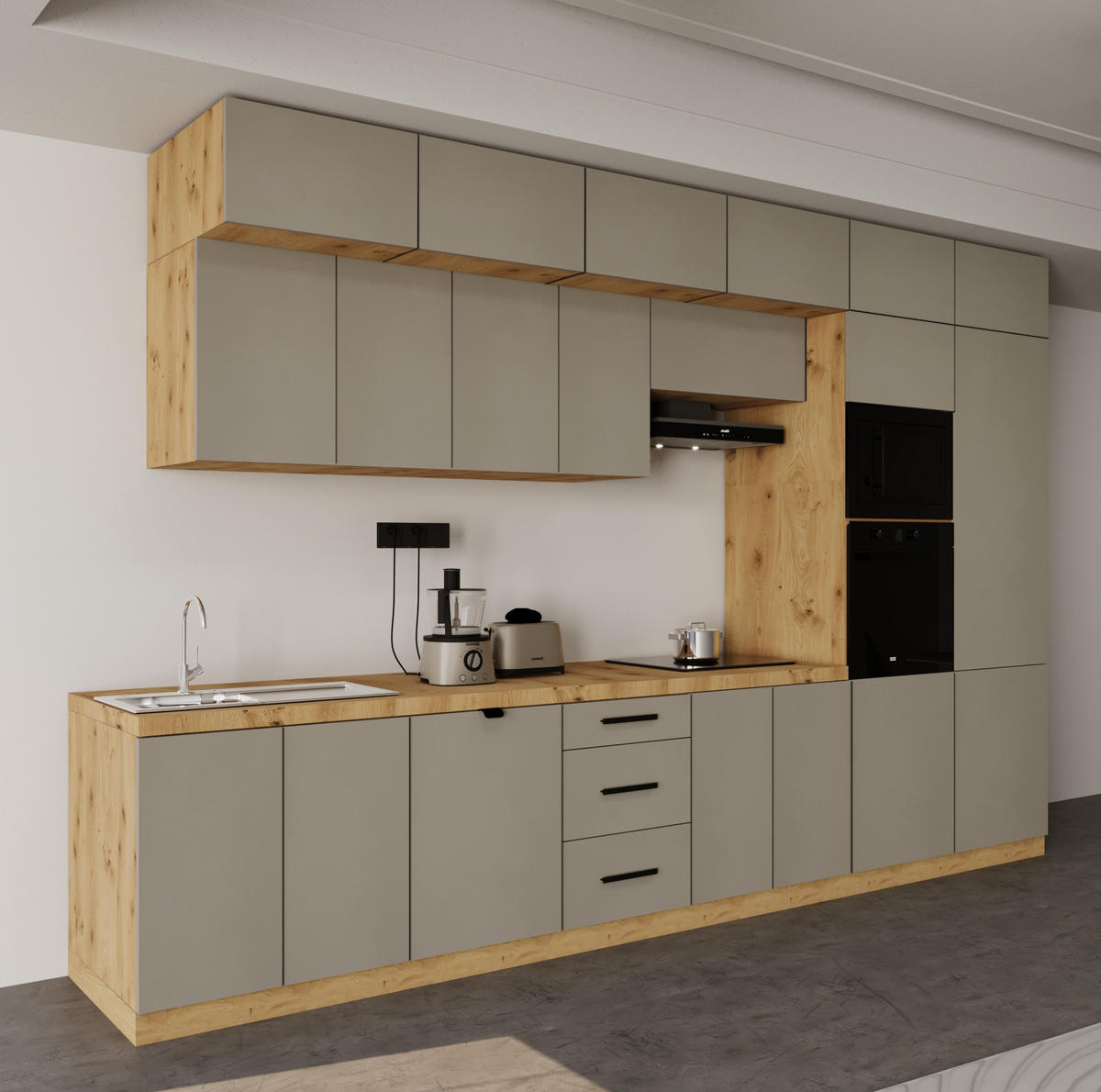 KÜCHENZEILE 400 cm - Langen KL9-M400 in Beige / Matt - Beige, Holz (400/248/58cm)