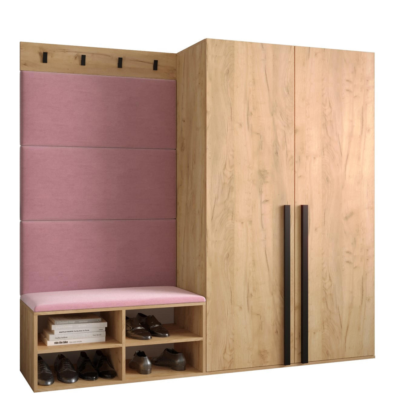 GARDEROBEN-SET 184/184/42 - Pink/Eichefarben, Holz/Kunststoff (184/184/42cm) - MÖBEL KRYSPOL