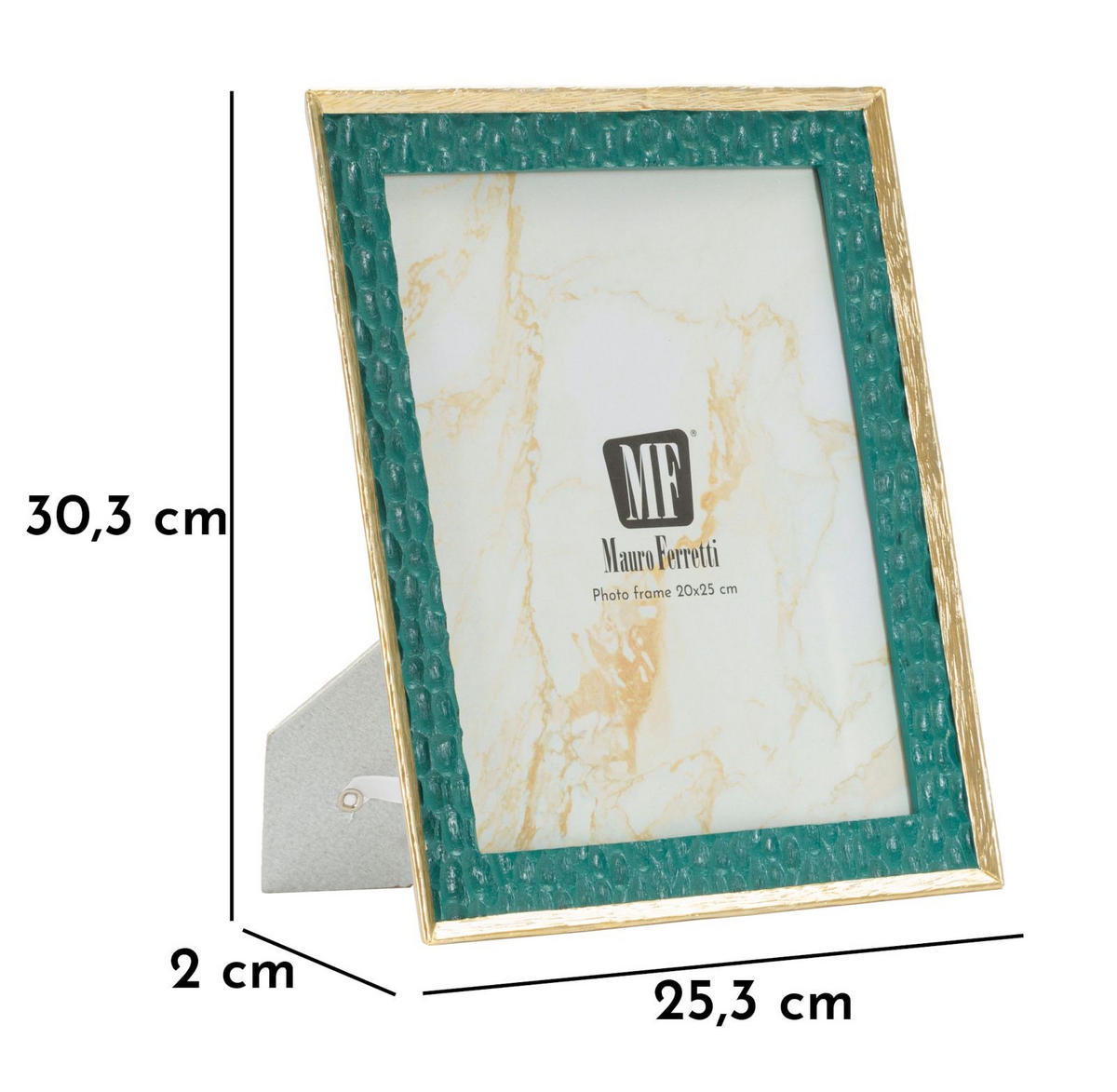 BILDERRAHMEN Grent, Fotoformat 20 x 25 cm, grün und goldfarben, Polyresin und Glas, Rahmen 25,3 x 2 x 30,3 cm - Goldfarben/Grün, Glas/Kunststoff (25.3/30.3/2cm) - Mauro Ferretti