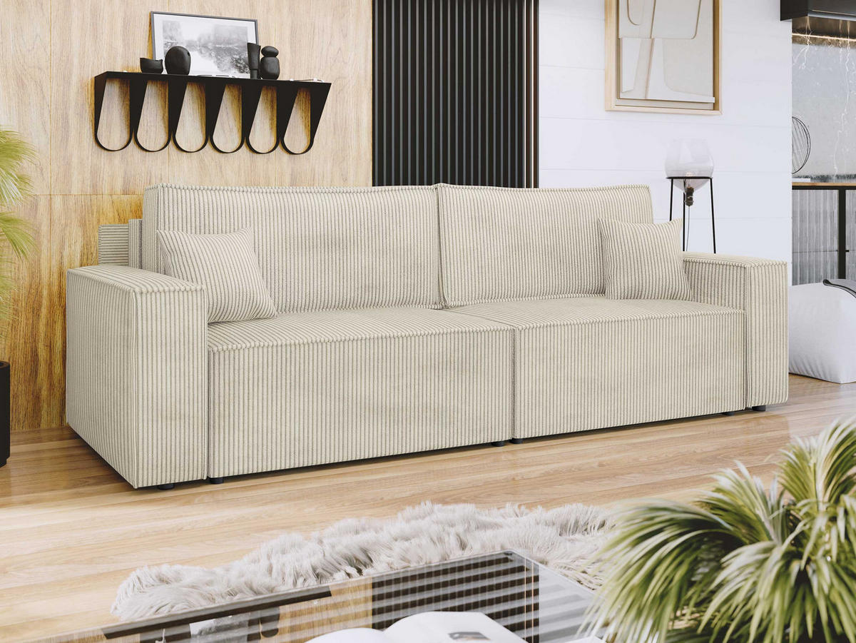 SCHLAFSOFA Karl Cord mit L-Funktion - Creme/Schwarz, Holz/Kunststoff (245/82/139cm) - MIRJAN24