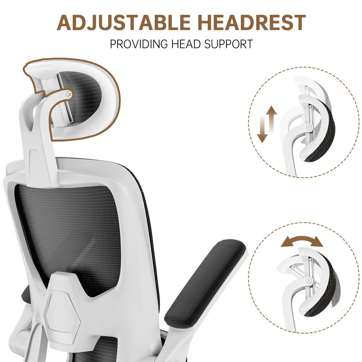 BÜROSTUHL Schwarz-Weiß ergonomisch mit klappbaren Armlehnen - Weiß, Metall (25/52.5/65cm) - Rattrix
