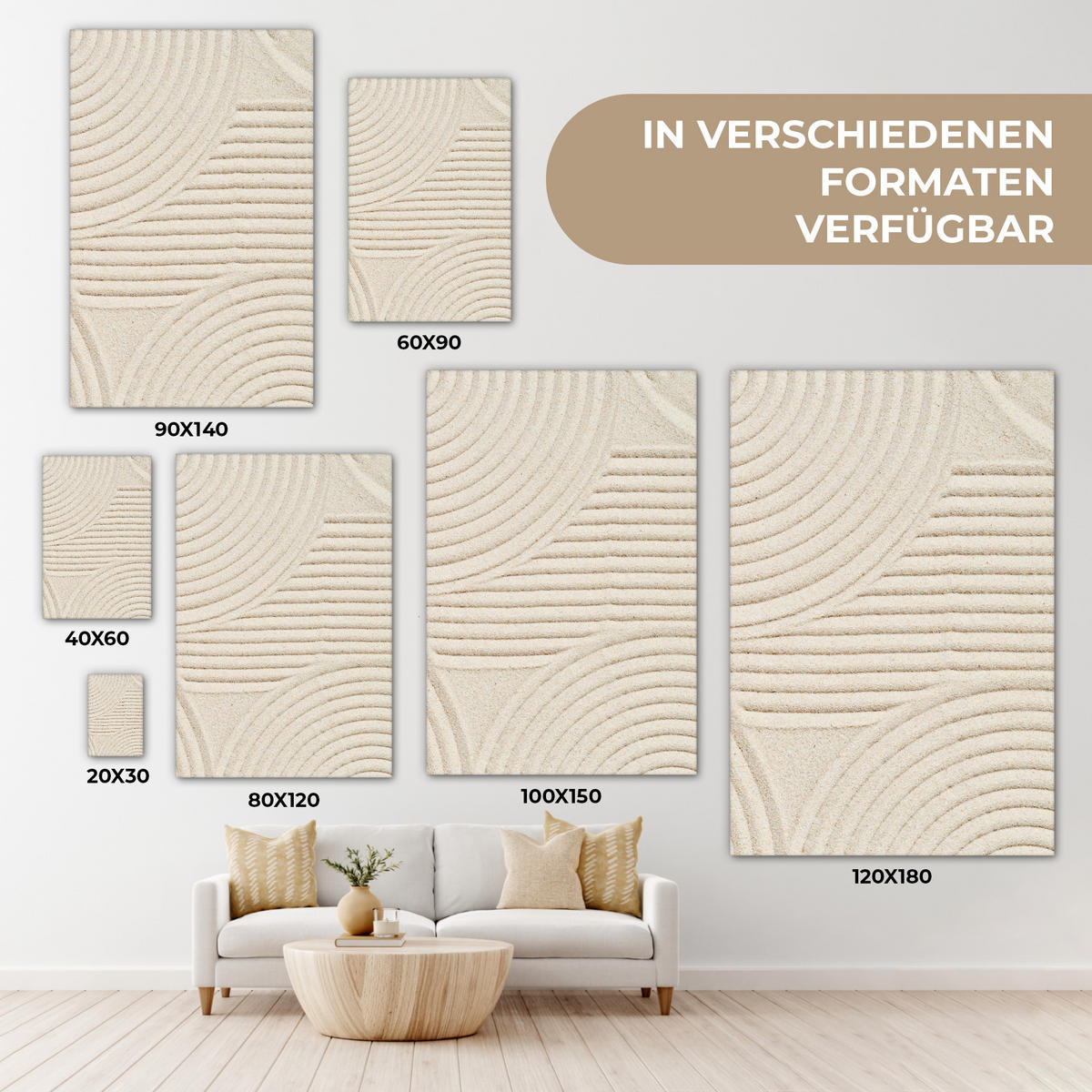 LEINWANDBILD Muster - Abstrakt - Weiß 40x60 cm - Beige, Textil (40/60cm) - MuchoWow