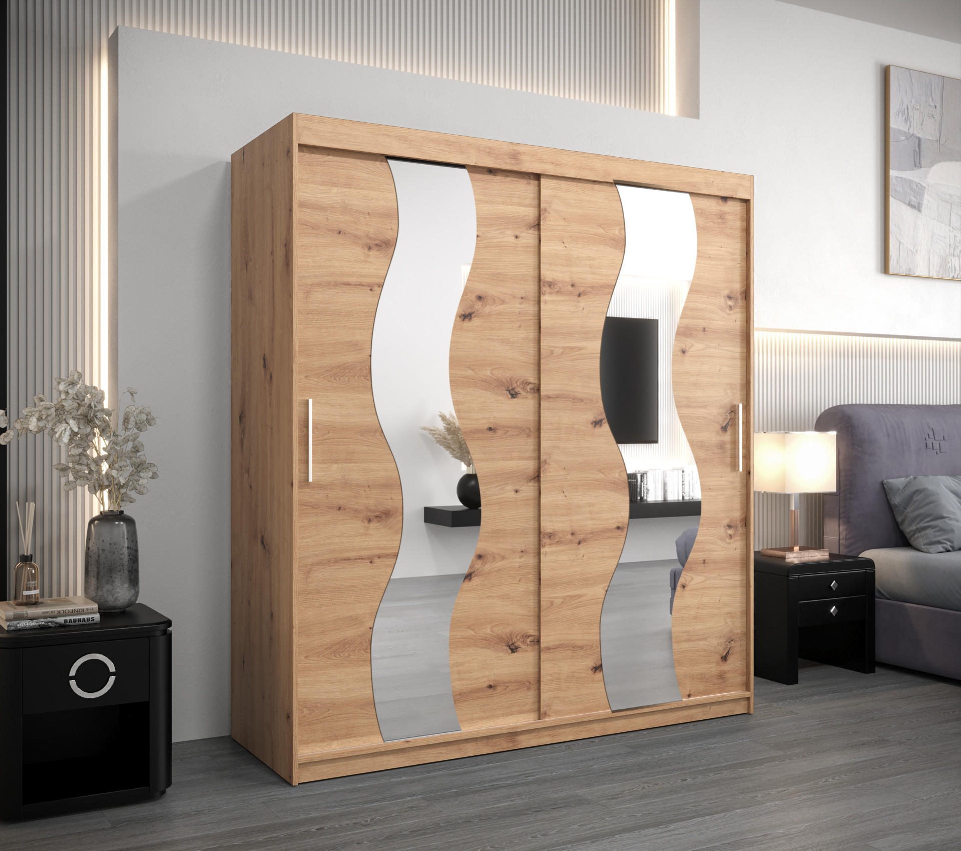 SCHWEBETÜRENSCHRANK 200/180/62 2-türig - Silberfarben/Eiche Artisan, Holz/Kunststoff (180/200/62cm) - Abiks Möbel