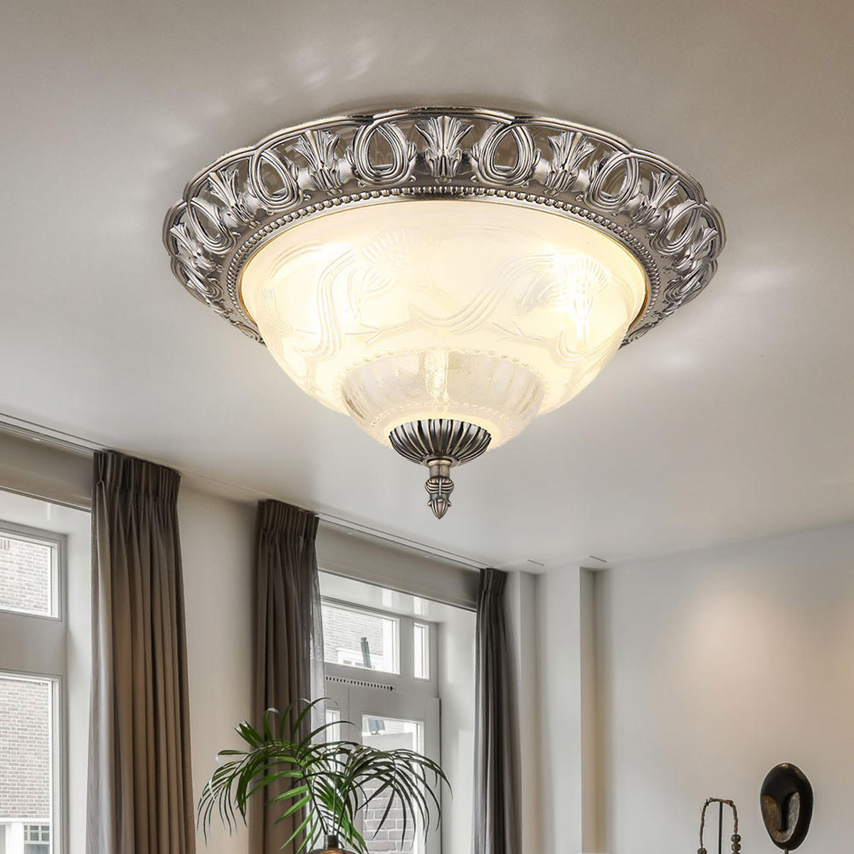 DECKENLEUCHTE Metall Perlmutt Weiß Silber - Silberfarben, Glas (33/33/17cm) - Globo Lighting