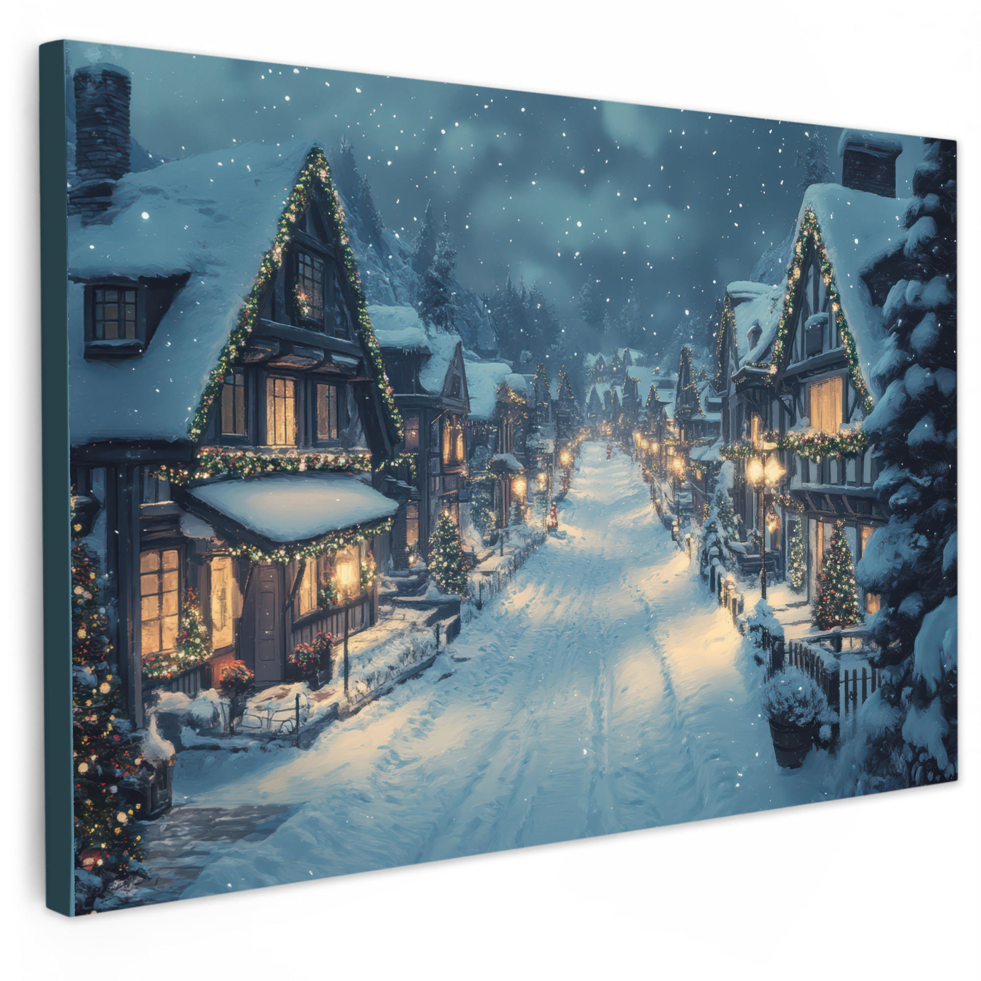 MuchoWow OBRAZ NA PLÁTNĚ Vánoční vesnice - Vánoce - Sníh - Zima 120x80 cm