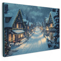 LEINWANDBILD Weihnachtsdorf - Weihnachten - Schnee - Winter Gemälde 60x40 cm - Dunkelblau, Textil (60/40cm) - MuchoWow