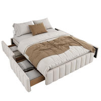 POLSTERBETT 140/200 cm mit Lattenrost und 4 Schubladen aus Samt, Beige - Beige, Textil (140/200cm) - Redom
