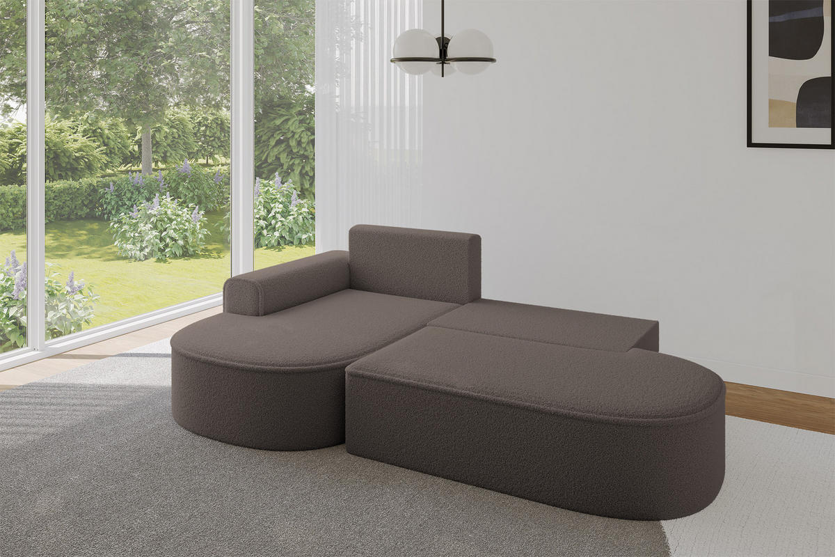 ECKSOFA mit Schlaffunktion und Bettkasten Ottomane Links MARI-L1-S - 283x167x73 cm Braun Bouclé - Schwarz/Braun, Holzwerkstoff/Kunststoff (283/167cm) - ALTDECOR