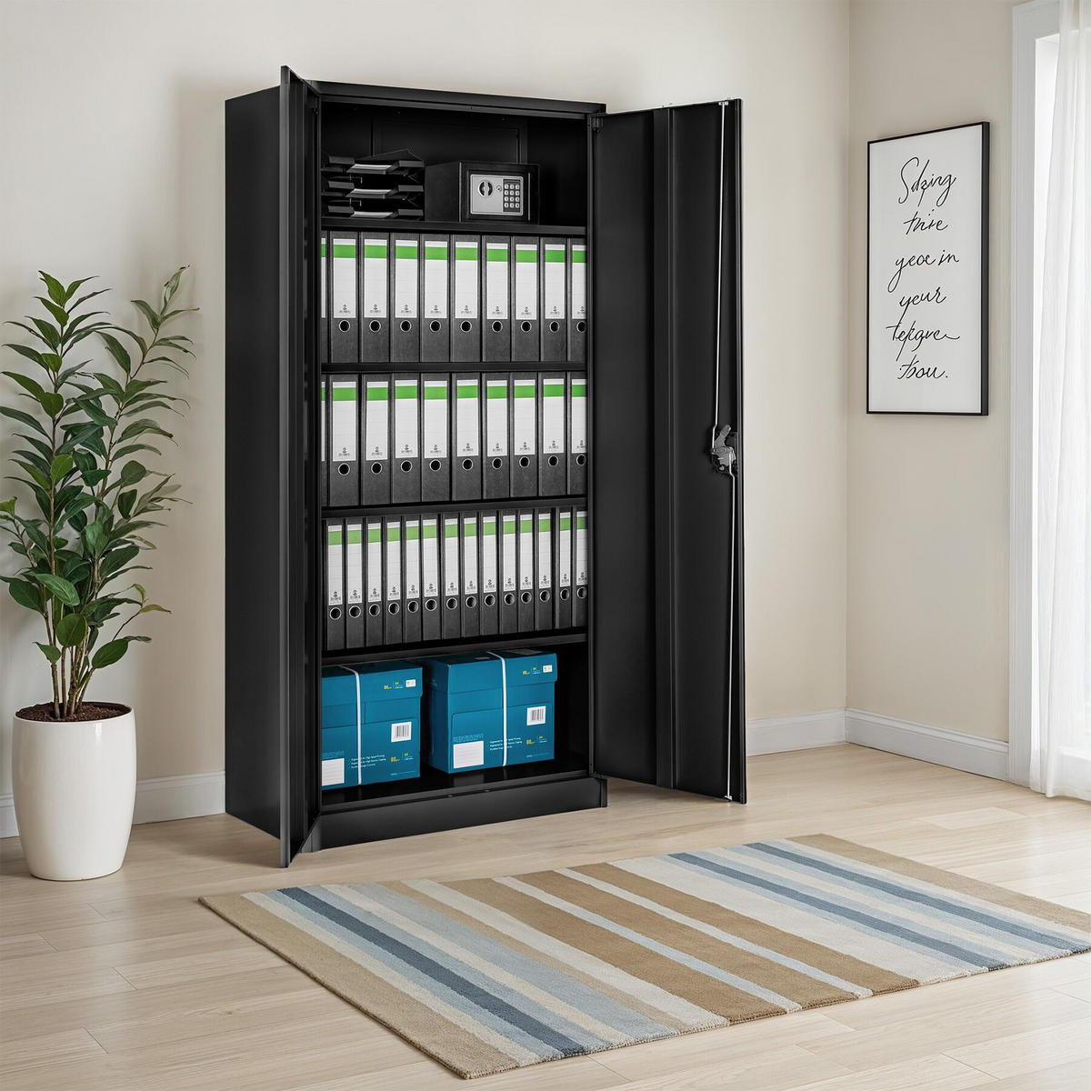 AKTENSCHRANK Blain,180 x 80 x 40 cm,schwarz - Schwarz, Metall (40/180/80cm) - tectake