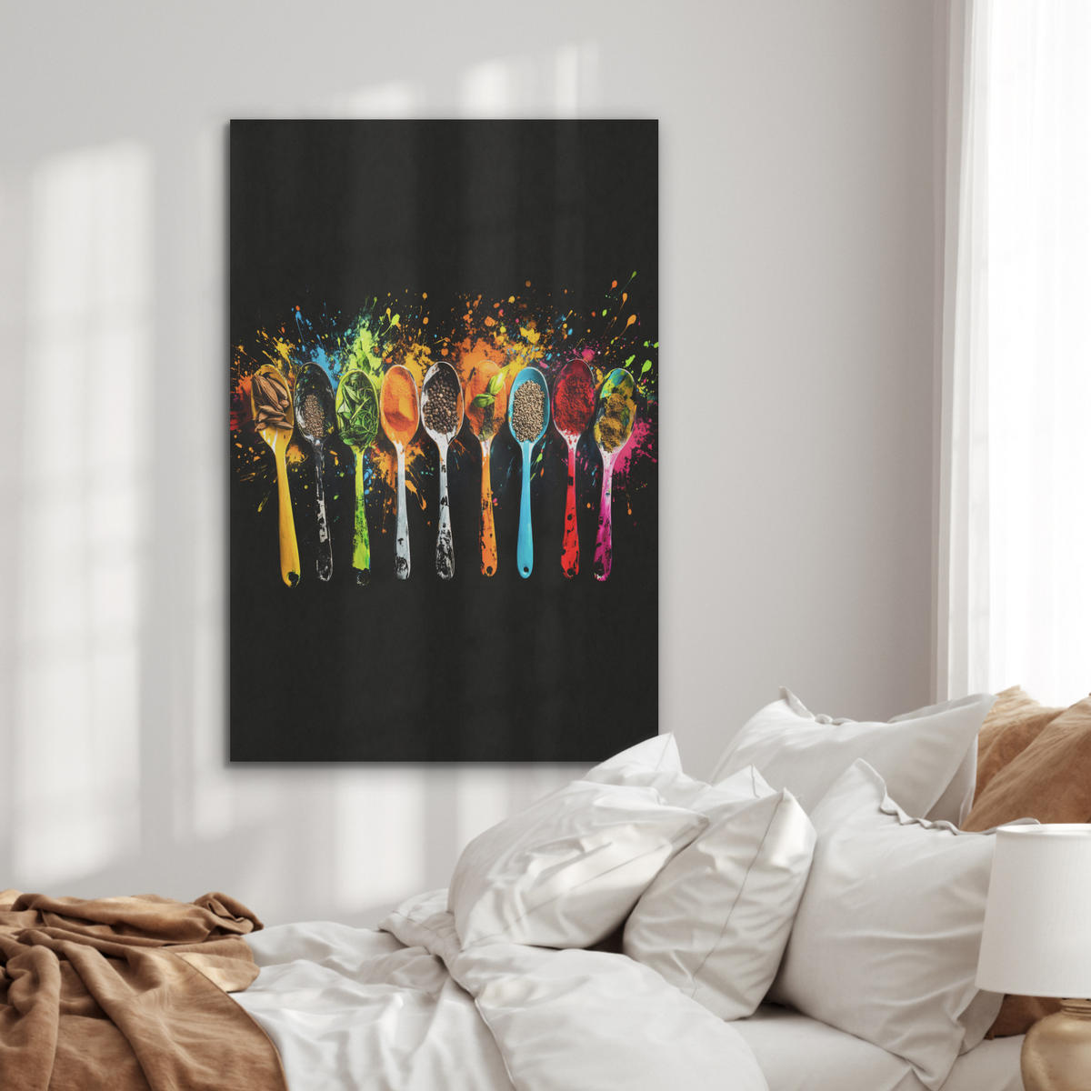 AKUSTIKBILD Löffel - Gewürze - Modern - Graffiti - Farbe - Farbenfroh Wanddeko 70x100 cm - Multicolor, Textil (70/100/0.9cm) - MuchoWow