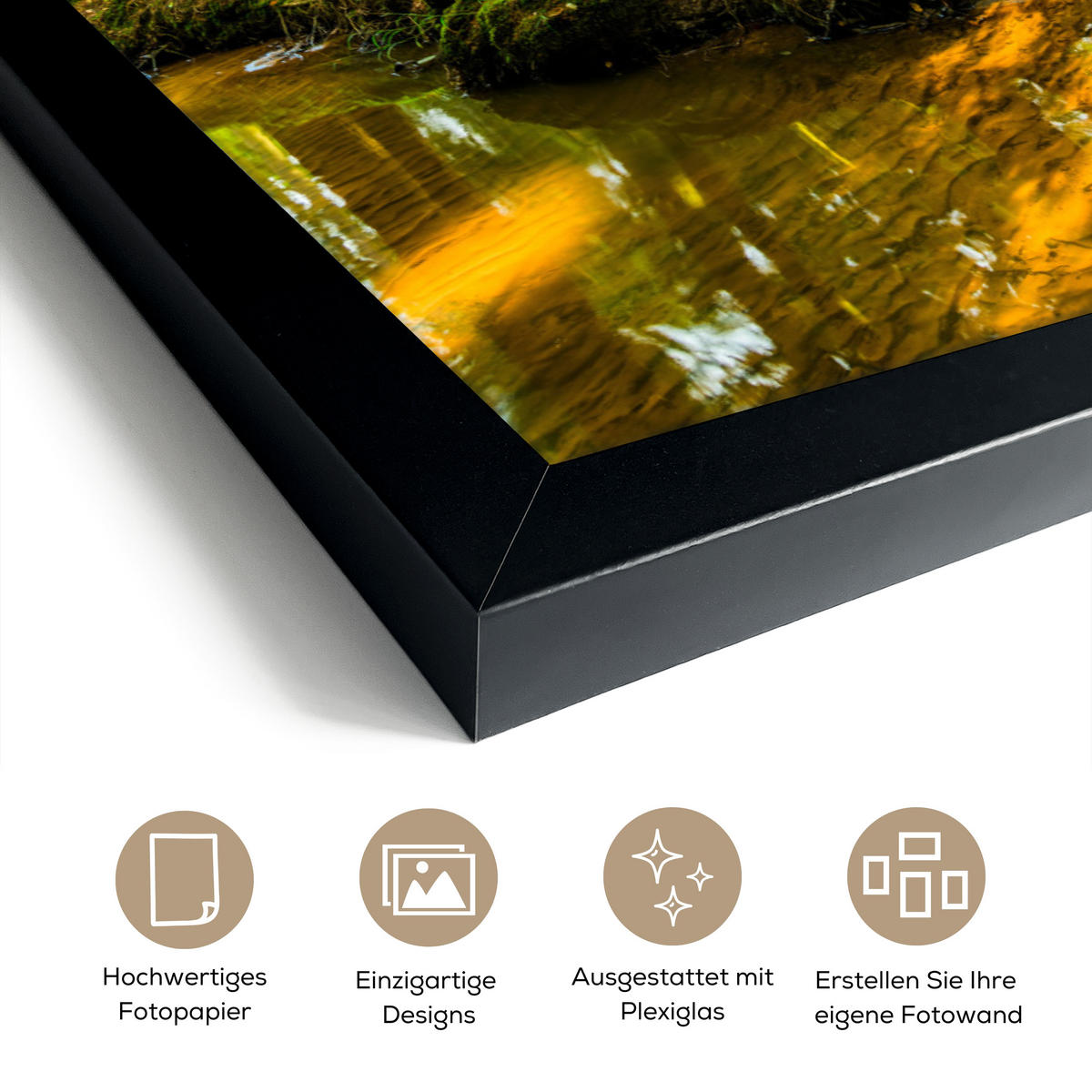 POSTER MIT RAHMENGERAHMTES BILD Wald - Landschaft - Wasser - Bäume - Sonne - Grün - Natur 60x40 cm - Grün, Papier (60/40cm) - MuchoWow