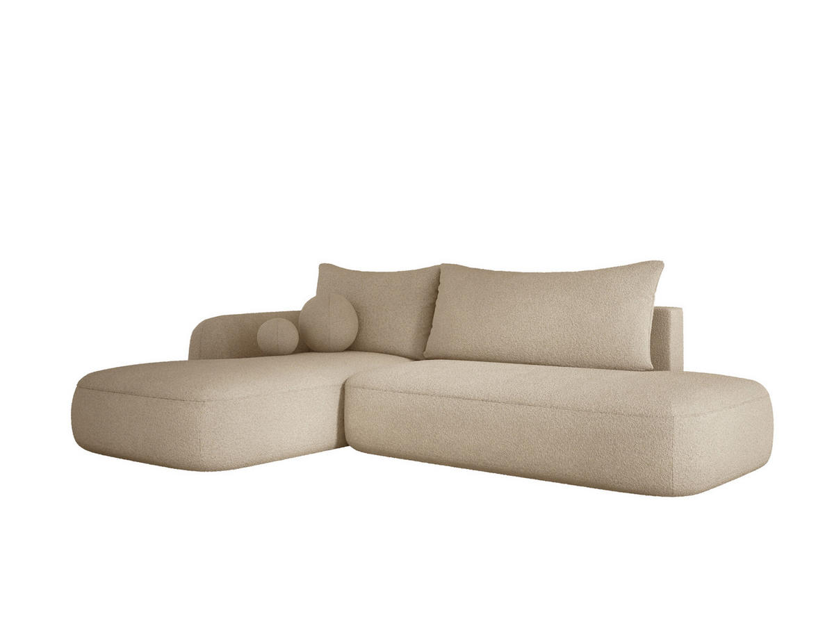 ECKSOFA BABU Mit Bettfunktion – Moderne Polsterecke Für Wohnzimmer Funktionales Schlafsofa Im Stoff NOW OR NEVER, 300x105x60cm, Linke, BEIGE - Sandfarben, Holz/Textil (190/300cm) - DomoHome