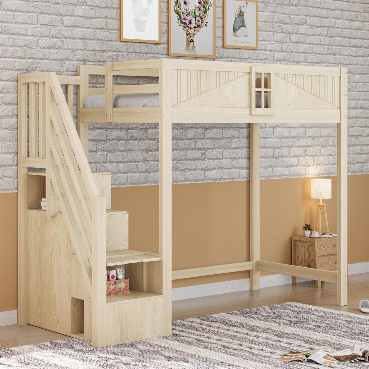 HOCHBETT 90/200 cm natur aus Massivholz mit Sicherheitsumrandung und austauschbarer Leiter - Naturfarben, Holzwerkstoff (90/200cm) - OKWISH