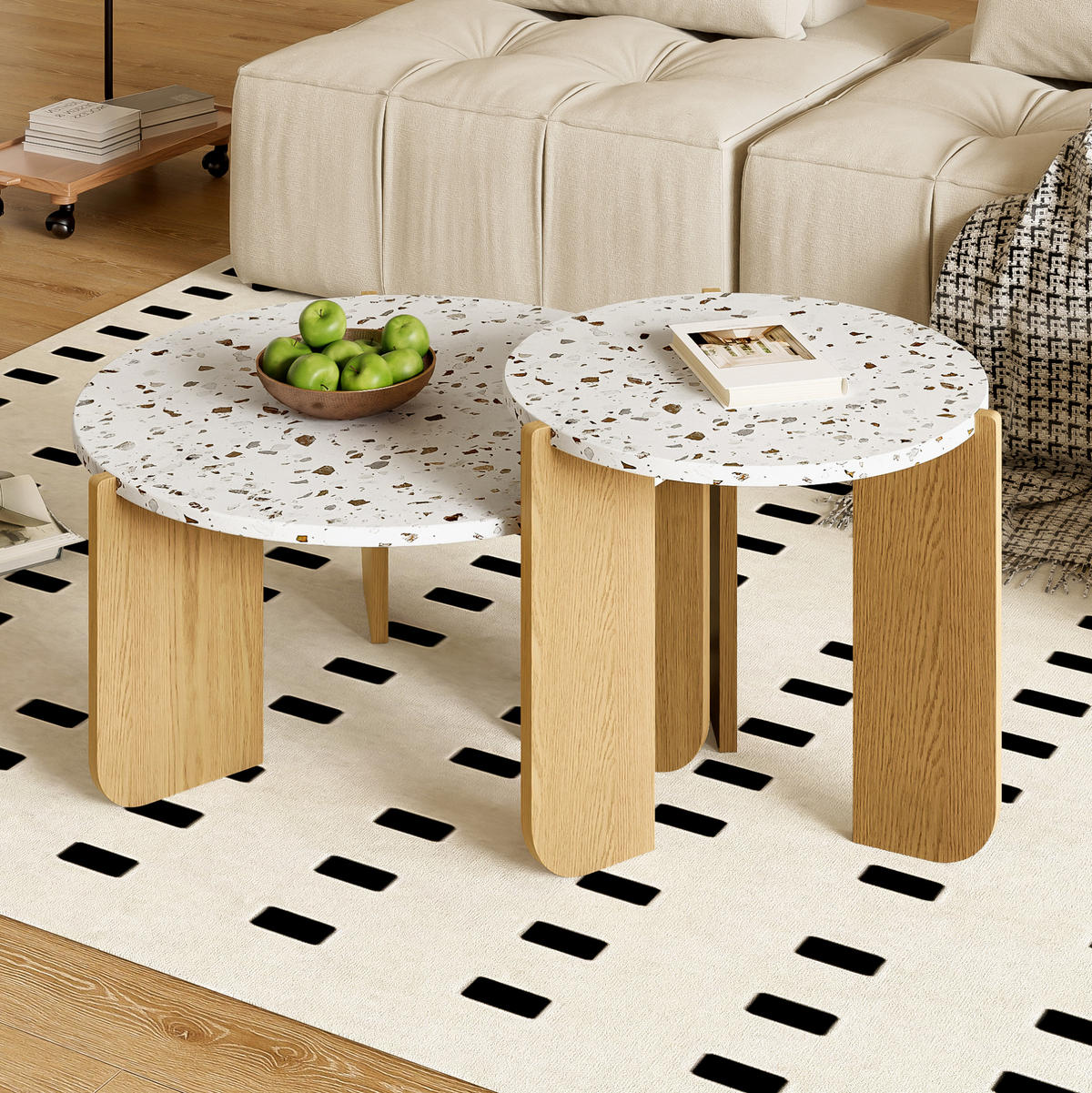 COUCHTISCH 70/70/35 cm aus MDF in Natur mit Nesting-Design - Weiß, Holzwerkstoff (70/70/35cm) - OKMYHOME