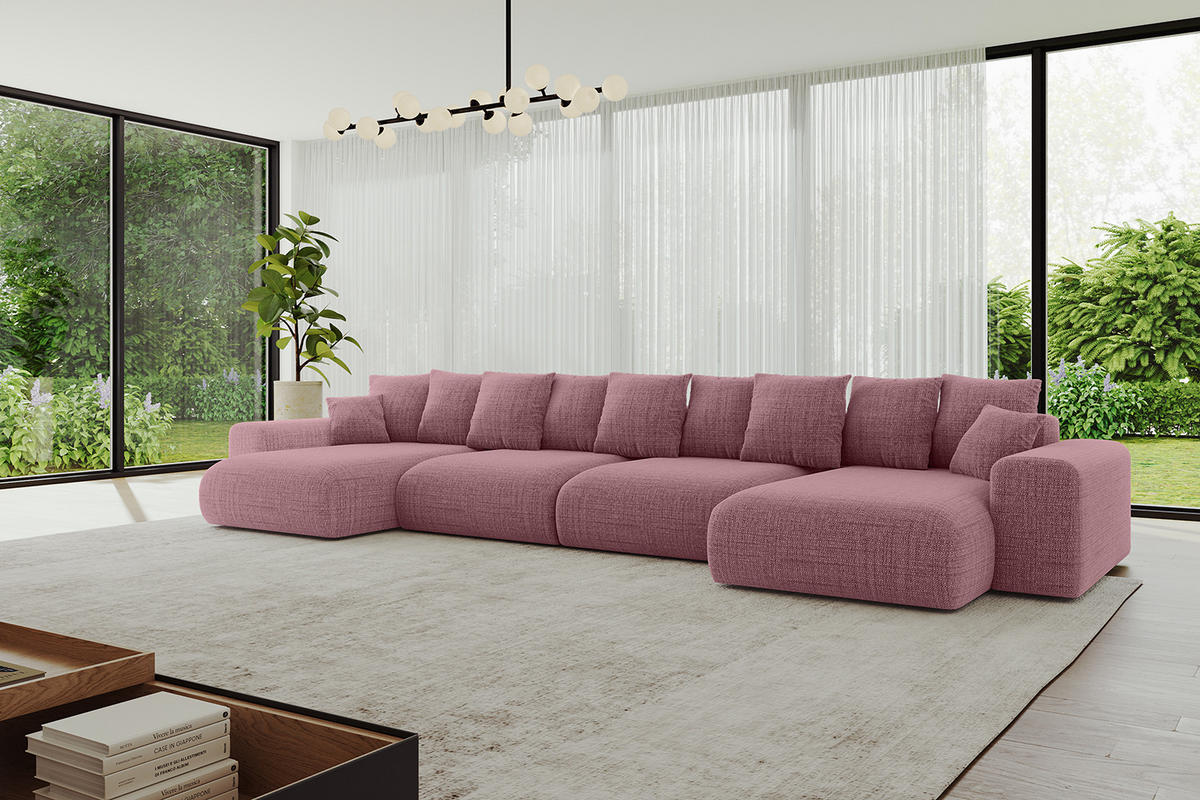 WOHNLANDSCHAFT mit Schlaffunktion ESKAR-U2-464x176x72cm Altrosa - Altrosa, Holzwerkstoff/Kunststoff (176/72/464cm) - ALTDECOR