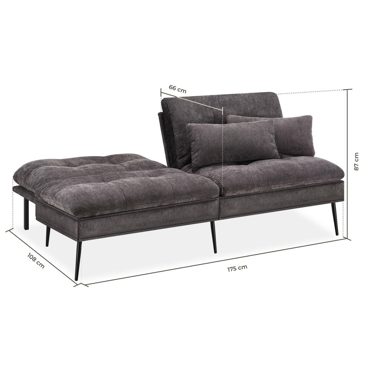 SCHLAFSOFA Tokio, Belastbarkeit 300 kg, 175 x 66 x 87 cm, grau - Grau, Kunststoff/Textil (108/45/175cm) - tectake
