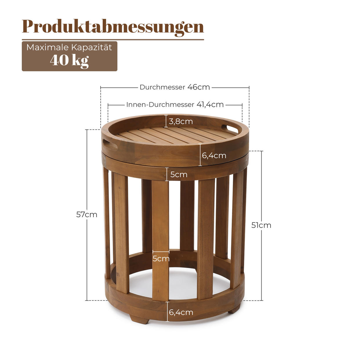 BEISTELLTISCH, Ø46 cm X H57 cm - Braun, Holz (46/46/57cm)