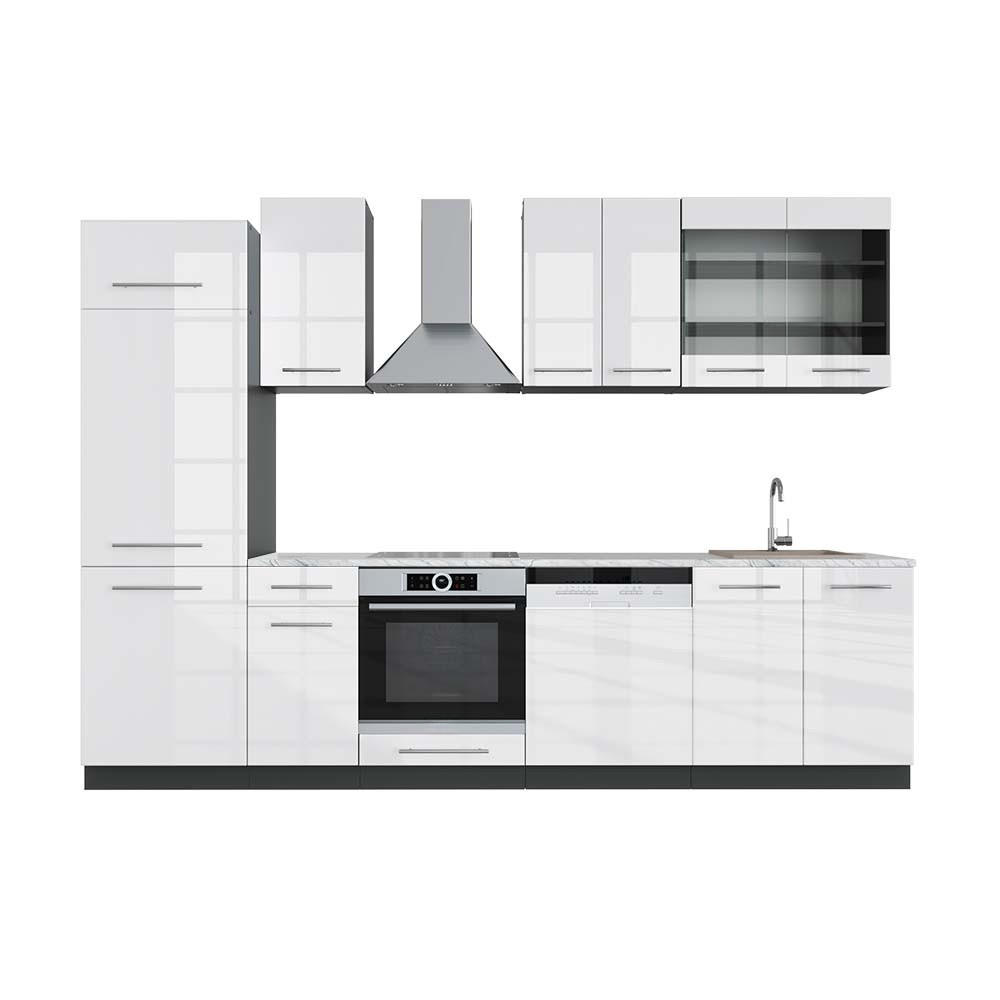 KUHINJSKI BLOK Fame-Line Bela barva visokega sijaja/antracit 300 cm , DP Marmor - bela/visoki sijaj, leseni material (300/206.8/60cm) - Vicco