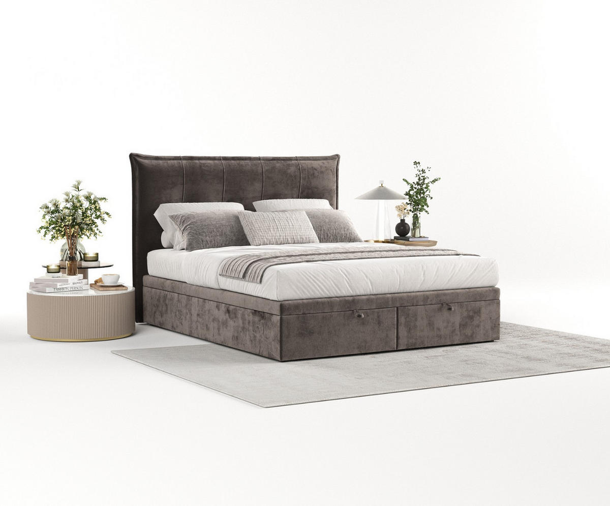 POLSTERBETT Liano mit Stauraum 120/200 cm Braun im Lotta Stoff - Schwarz/Braun, Holz/Holzwerkstoff (120/200cm) - AltaBeds