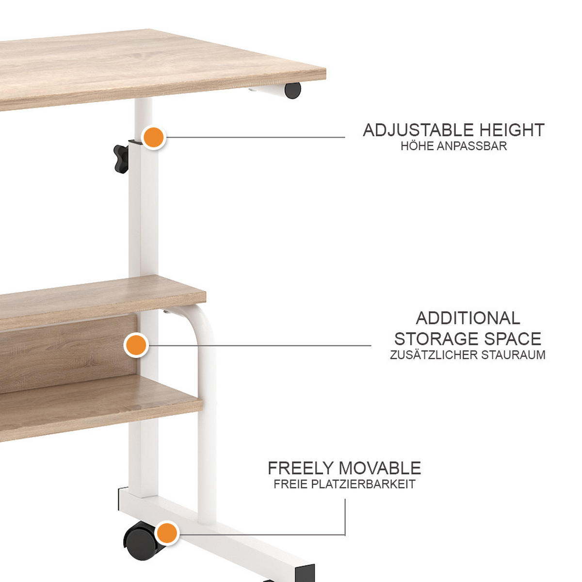 SCHREIBTISCH Bica Weiß 80 x 40 cm - Weiß/Sonoma Eiche, Holzwerkstoff (40/80/90cm) - Vicco