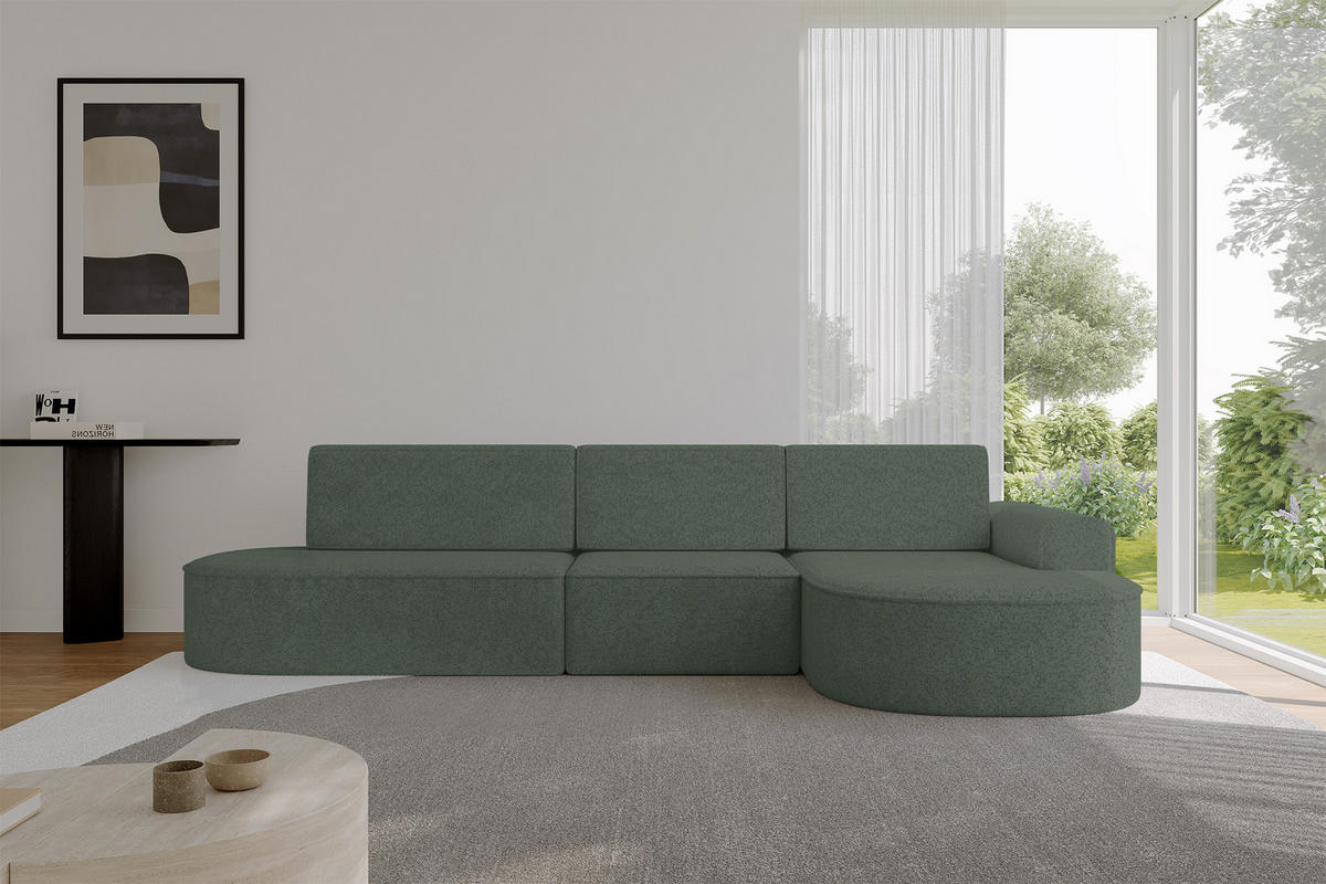 ECKSOFA mit Schlaffunktion Ottomane RECHTS MARI L2-S 368X167X85 Grün Velours - Schwarz/Hellgrün, Holzwerkstoff/Kunststoff (167/368cm) - ALTDECOR