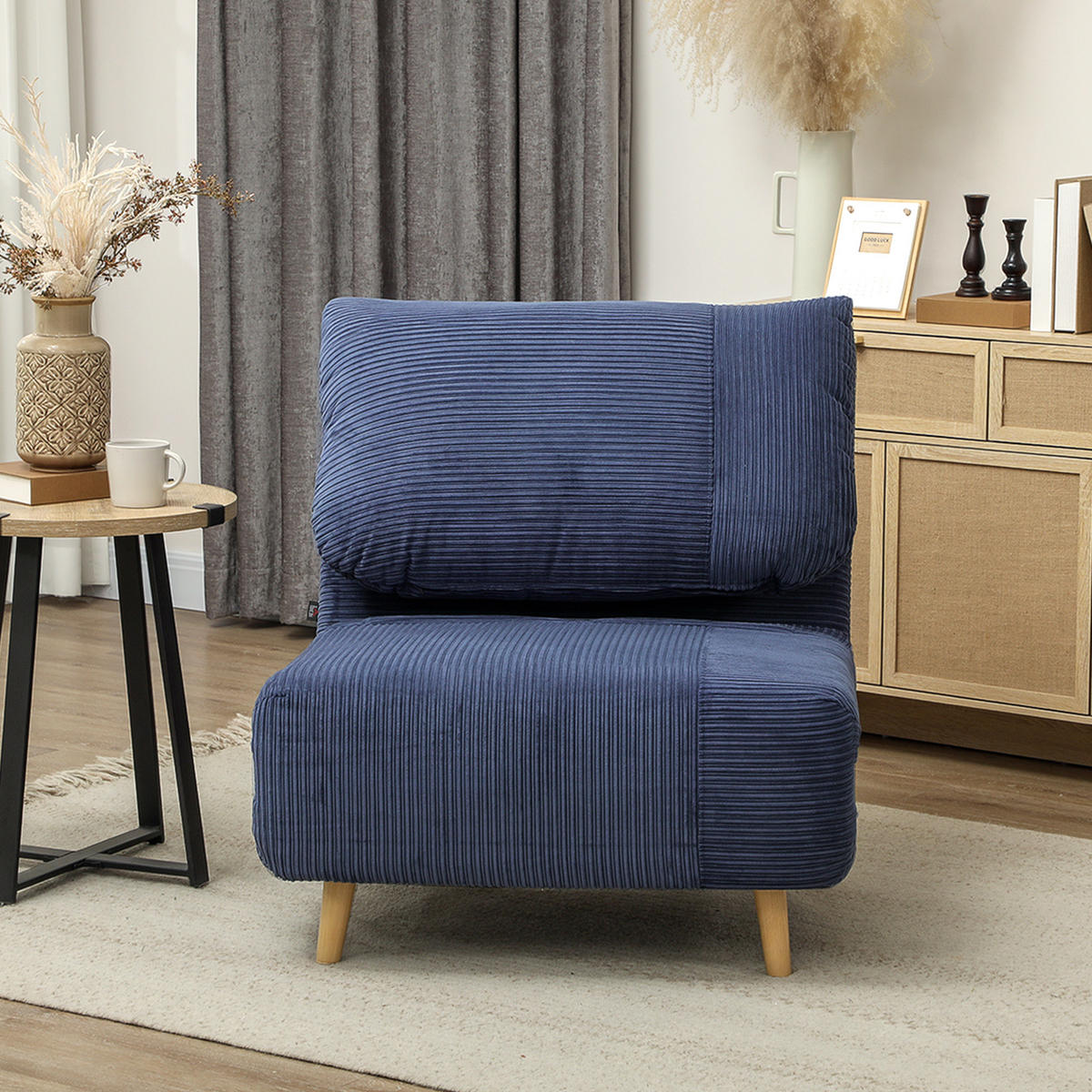 2-IN-1 Schlafsofa Schlafsessel Klappmatratze Gästebett Klappbett Blau - Blau/Naturfarben, Holz/Textil (89/83/82cm) - HOMCOM