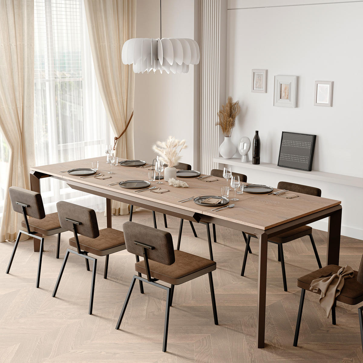 AUSZIEHTISCH FARO 160-250/90/76 cm, Cremona / Braun - Creme/Braun, Holzwerkstoff/Metall (90/160/76cm) - Idohome